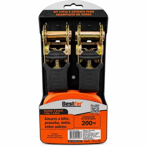 KIT CATRACA P/AMARRACAO DE CARGA 200KG 2,5CMX4,5M 2PC