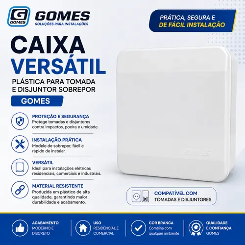 CAIXA VERSATIL PLASTICA P/ TOMADA E DISJUNTOR SOBREPOR