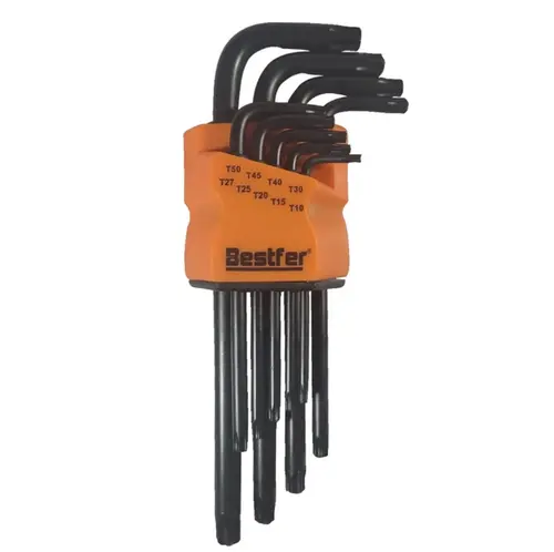JOGO DE CHAVE TORX PRETA LONGA 9PCS COM GUIA